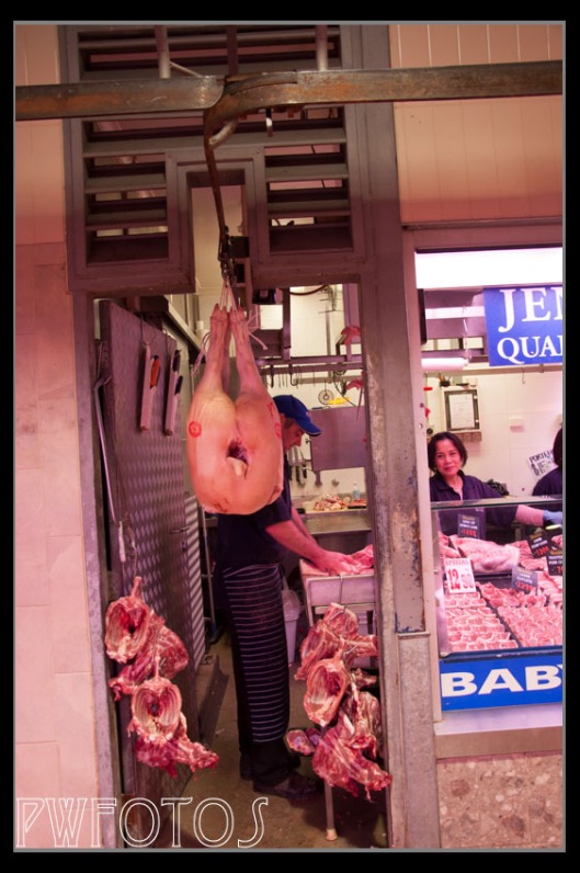 Each area in the meat section seemed to have qualified butchers and the building had rails to allow the dead animals to be brought in 